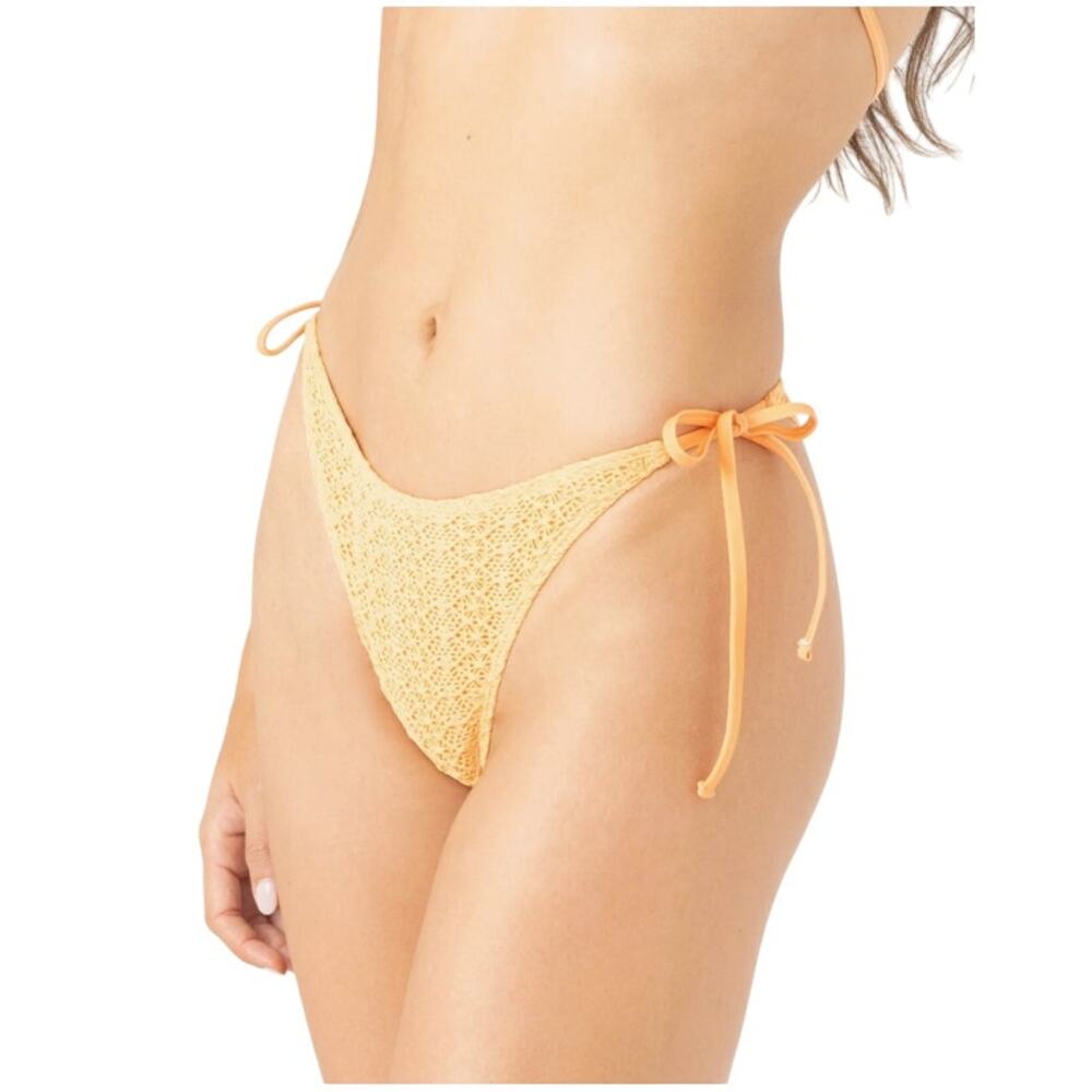 Roxy Crochet Tie Side Cheeky Bikini Bottom - Papaya - NWT Size Large